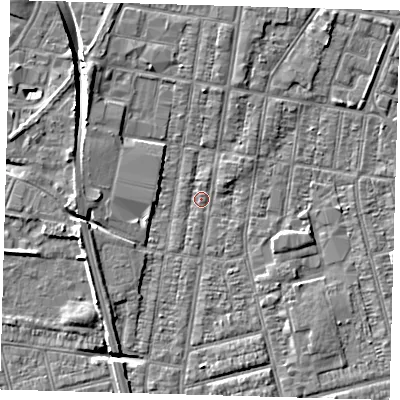 Shaded relief map of the ground around DN329LQ, computed from Environment Agency LiDAR. The ground here sits at about 2 m above sea level and falls 8 m across the surrounding 800 m. Surface water reaching this point runs off ground lying to the north-west, 5.2 m higher.