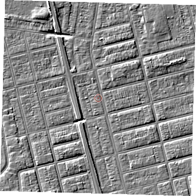 Shaded relief map of the ground around DN329LS, computed from Environment Agency LiDAR. The ground here sits at about 3 m above sea level and falls 5 m across the surrounding 800 m. Surface water reaching this point runs off ground lying to the south-east, 2.0 m higher.