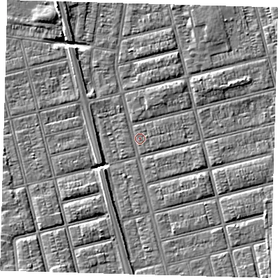 Shaded relief map of the ground around DN329LT, computed from Environment Agency LiDAR. The ground here sits at about 3 m above sea level and falls 6 m across the surrounding 800 m. Surface water reaching this point runs off ground lying to the south-east, 2.0 m higher.