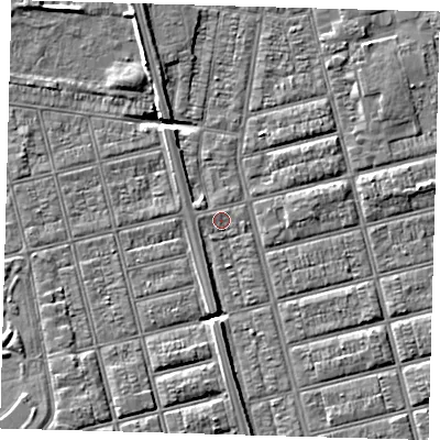 Shaded relief map of the ground around DN329LW, computed from Environment Agency LiDAR. The ground here sits at about 3 m above sea level and falls 5 m across the surrounding 800 m. Surface water reaching this point runs off ground lying to the south, 3.8 m higher.