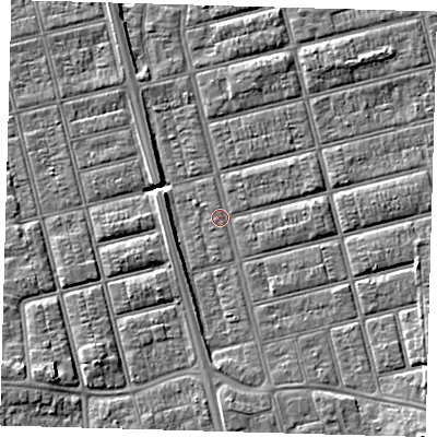 Shaded relief map of the ground around DN329LX, computed from Environment Agency LiDAR. The ground here sits at about 3 m above sea level and falls 8 m across the surrounding 800 m. Surface water reaching this point runs off ground lying to the south-east, 5.6 m higher.