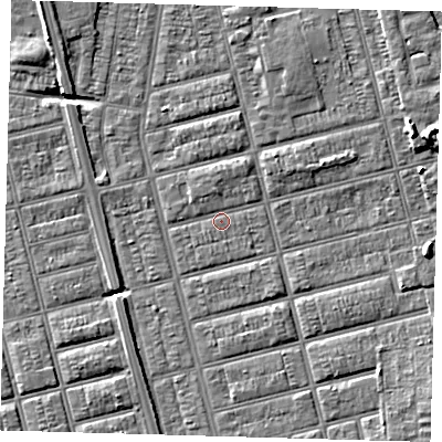 Shaded relief map of the ground around DN329NS, computed from Environment Agency LiDAR. The ground here sits at about 3 m above sea level and falls 7 m across the surrounding 800 m. Surface water reaching this point runs off ground lying to the south, 0.8 m higher.