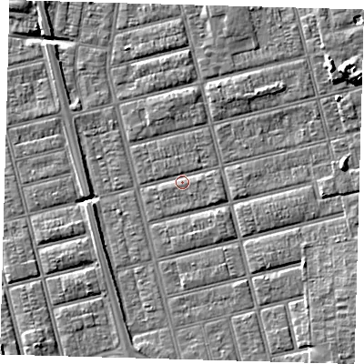 Shaded relief map of the ground around DN329NT, computed from Environment Agency LiDAR. The ground here sits at about 4 m above sea level and falls 7 m across the surrounding 800 m. Surface water reaching this point runs off ground lying to the east-south-east, 1.2 m higher.