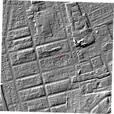 Shaded relief map of the ground around DN329NU, computed from Environment Agency LiDAR. The ground here sits at about 3 m above sea level and falls 6 m across the surrounding 800 m. Surface water reaching this point runs off ground lying to the south-south-east, 2.4 m higher.