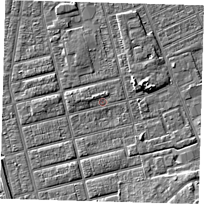 Shaded relief map of the ground around DN329NX, computed from Environment Agency LiDAR. The ground here sits at about 3 m above sea level and falls 6 m across the surrounding 800 m. Surface water reaching this point runs off ground lying to the west, 1.5 m higher.
