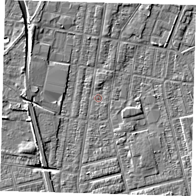 Shaded relief map of the ground around DN329NY, computed from Environment Agency LiDAR. The ground here sits at about 2 m above sea level and falls 8 m across the surrounding 800 m. Surface water reaching this point runs off ground lying to the north-west, 5.2 m higher.