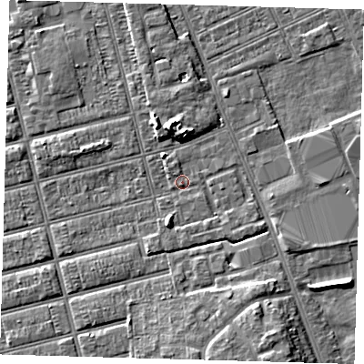 Shaded relief map of the ground around DN329PE, computed from Environment Agency LiDAR. The ground here sits at about 3 m above sea level and falls 6 m across the surrounding 800 m. Surface water reaching this point runs off ground lying to the south, 0.7 m higher.