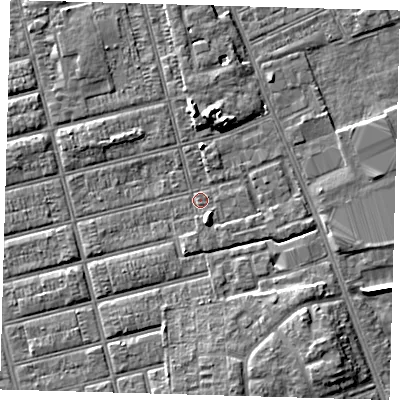 Shaded relief map of the ground around DN329PG, computed from Environment Agency LiDAR. The ground here sits at about 3 m above sea level and falls 6 m across the surrounding 800 m. Surface water reaching this point runs off ground lying to the south-south-east, 2.9 m higher.
