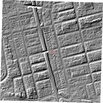 Shaded relief map of the ground around DN329PJ, computed from Environment Agency LiDAR. The ground here sits at about 3 m above sea level and falls 6 m across the surrounding 800 m. Surface water reaching this point runs off ground lying to the south-south-east, 3.6 m higher.