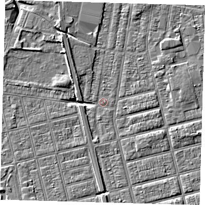 Shaded relief map of the ground around DN329QB, computed from Environment Agency LiDAR. The ground here sits at about 3 m above sea level and falls 5 m across the surrounding 800 m. Surface water reaching this point runs off ground lying to the north-west, 5.3 m higher.