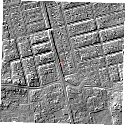 Shaded relief map of the ground around DN329QG, computed from Environment Agency LiDAR. The ground here sits at about 3 m above sea level and falls 6 m across the surrounding 800 m. Surface water reaching this point runs off ground lying to the south-south-east, 2.4 m higher.
