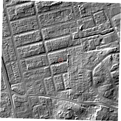 Shaded relief map of the ground around DN329QT, computed from Environment Agency LiDAR. The ground here sits at about 5 m above sea level and falls 7 m across the surrounding 800 m. Surface water reaching this point runs off ground lying to the east, 1.5 m higher.
