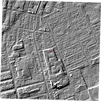 Shaded relief map of the ground around DN329SB, computed from Environment Agency LiDAR. The ground here sits at about 4 m above sea level and falls 5 m across the surrounding 800 m. Surface water reaching this point runs off ground lying to the south, 3.0 m higher.