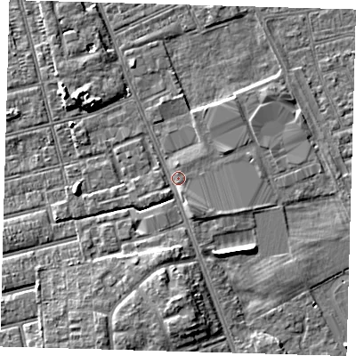 Shaded relief map of the ground around DN329SL, computed from Environment Agency LiDAR. The ground here sits at about 3 m above sea level and falls 6 m across the surrounding 800 m. Surface water reaching this point runs off ground lying to the south, 5.1 m higher.
