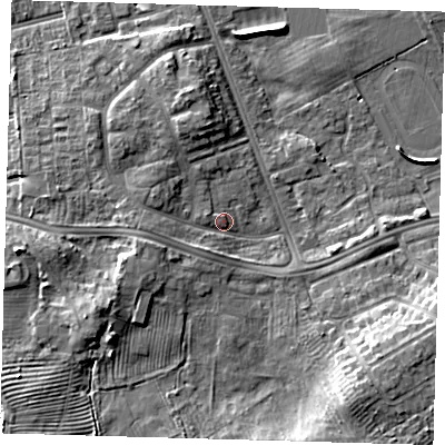Shaded relief map of the ground around DN329SX, computed from Environment Agency LiDAR. The ground here sits at about 5 m above sea level and falls 9 m across the surrounding 800 m. Surface water reaching this point runs off ground lying to the west, 3.1 m higher.