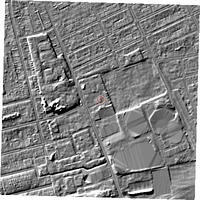 Shaded relief map of the ground around DN329TW, computed from Environment Agency LiDAR. The ground here sits at about 3 m above sea level and falls 5 m across the surrounding 800 m. Surface water reaching this point runs off ground lying to the west-south-west, 5.0 m higher.