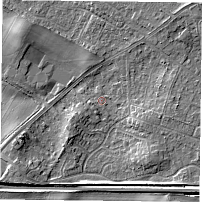 Shaded relief map of the ground around DN32DU, computed from Environment Agency LiDAR. The ground here sits at about 8 m above sea level and falls 6 m across the surrounding 800 m. Surface water reaching this point runs off ground lying to the south-west, 6.0 m higher.