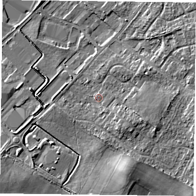 Shaded relief map of the ground around DN32DX, computed from Environment Agency LiDAR. The ground here sits at about 8 m above sea level and falls 8 m across the surrounding 800 m. Surface water reaching this point runs off ground lying to the south-south-east, 1.3 m higher.