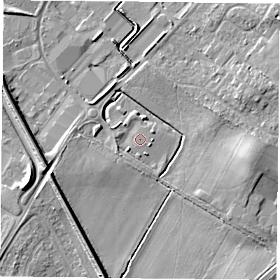 Shaded relief map of the ground around DN32EW, computed from Environment Agency LiDAR. The ground here sits at about 8 m above sea level and falls 9 m across the surrounding 800 m. The ground contributing surface water to this point lies to the south-east.