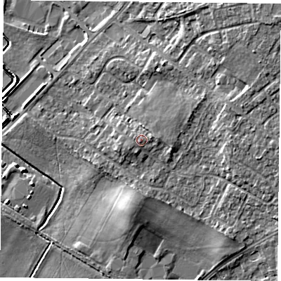 Shaded relief map of the ground around DN32PJ, computed from Environment Agency LiDAR. The ground here sits at about 11 m above sea level and falls 8 m across the surrounding 800 m. Surface water reaching this point runs off ground lying to the south-west, 0.9 m higher.