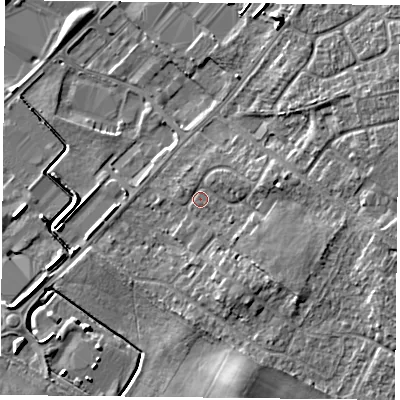 Shaded relief map of the ground around DN32PY, computed from Environment Agency LiDAR. The ground here sits at about 8 m above sea level and falls 8 m across the surrounding 800 m. Surface water reaching this point runs off ground lying to the east-south-east, 4.0 m higher.