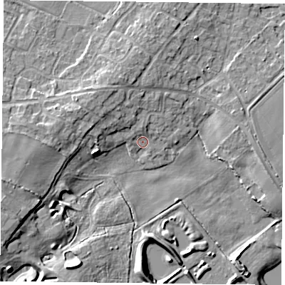 Shaded relief map of the ground around DN33JD, computed from Environment Agency LiDAR. The ground here sits at about 4 m above sea level and falls 9 m across the surrounding 800 m. Surface water reaching this point runs off ground lying to the north-north-west, 3.7 m higher.
