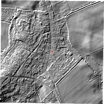 Shaded relief map of the ground around DN33NU, computed from Environment Agency LiDAR. The ground here sits at about 5 m above sea level and falls 6 m across the surrounding 800 m. Surface water reaching this point runs off ground lying to the west-north-west, 2.9 m higher.