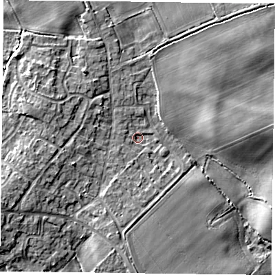 Shaded relief map of the ground around DN33PA, computed from Environment Agency LiDAR. The ground here sits at about 4 m above sea level and falls 6 m across the surrounding 800 m. Surface water reaching this point runs off ground lying to the south-south-west, 2.3 m higher.