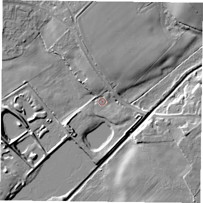 Shaded relief map of the ground around DN33PX, computed from Environment Agency LiDAR. The ground here sits at about 3 m above sea level and falls 9 m across the surrounding 800 m. Surface water reaching this point runs off ground lying to the south-west, 5.6 m higher.