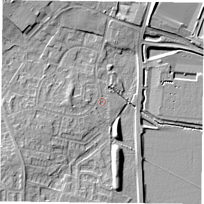 Shaded relief map of the ground around DN33SX, computed from Environment Agency LiDAR. The ground here sits at about 5 m above sea level and falls 12 m across the surrounding 800 m. Surface water reaching this point runs off ground lying to the west-south-west, 2.9 m higher.