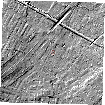 Shaded relief map of the ground around DN344AA, computed from Environment Agency LiDAR. The ground here sits at about 3 m above sea level and falls 8 m across the surrounding 800 m. Surface water reaching this point runs off ground lying to the west-south-west, 3.9 m higher.