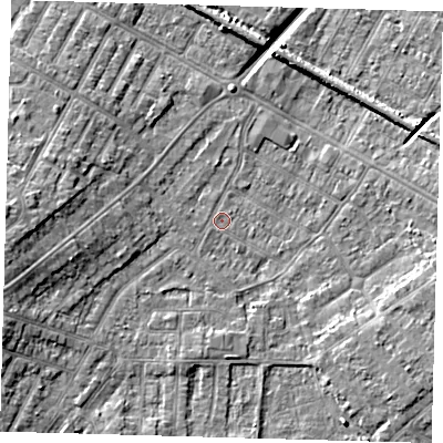 Shaded relief map of the ground around DN344AD, computed from Environment Agency LiDAR. The ground here sits at about 3 m above sea level and falls 8 m across the surrounding 800 m. Surface water reaching this point runs off ground lying to the west-south-west, 4.2 m higher.