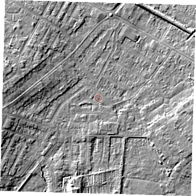 Shaded relief map of the ground around DN344AE, computed from Environment Agency LiDAR. The ground here sits at about 3 m above sea level and falls 7 m across the surrounding 800 m. Surface water reaching this point runs off ground lying to the east-south-east, 3.2 m higher.