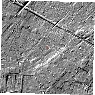 Shaded relief map of the ground around DN344AL, computed from Environment Agency LiDAR. The ground here sits at about 3 m above sea level and falls 8 m across the surrounding 800 m. Surface water reaching this point runs off ground lying to the east, 2.8 m higher.