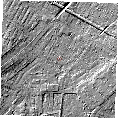 Shaded relief map of the ground around DN344AS, computed from Environment Agency LiDAR. The ground here sits at about 3 m above sea level and falls 8 m across the surrounding 800 m. Surface water reaching this point runs off ground lying to the east-south-east, 3.4 m higher.
