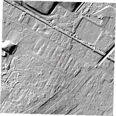 Shaded relief map of the ground around DN344BE, computed from Environment Agency LiDAR. The ground here sits at about 4 m above sea level and falls 11 m across the surrounding 800 m. Surface water reaching this point runs off ground lying to the south-south-west, 1.5 m higher.