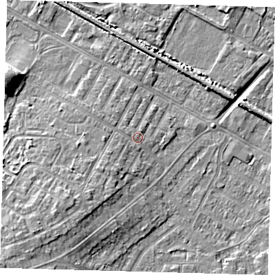 Shaded relief map of the ground around DN344BG, computed from Environment Agency LiDAR. The ground here sits at about 4 m above sea level and falls 11 m across the surrounding 800 m. Surface water reaching this point runs off ground lying to the south-west, 2.0 m higher.