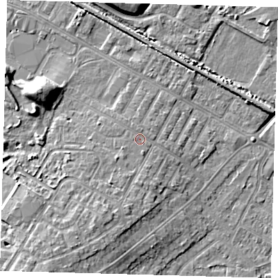 Shaded relief map of the ground around DN344BL, computed from Environment Agency LiDAR. The ground here sits at about 5 m above sea level and falls 11 m across the surrounding 800 m. Surface water reaching this point runs off ground lying to the west, 0.5 m higher.