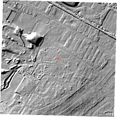 Shaded relief map of the ground around DN344BN, computed from Environment Agency LiDAR. The ground here sits at about 5 m above sea level and falls 9 m across the surrounding 800 m. Surface water reaching this point runs off ground lying to the south-south-east, 2.2 m higher.