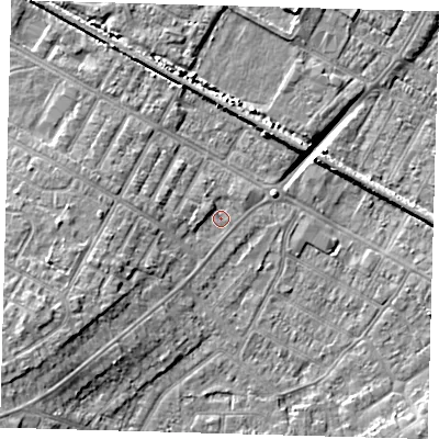 Shaded relief map of the ground around DN344DG, computed from Environment Agency LiDAR. The ground here sits at about 3 m above sea level and falls 9 m across the surrounding 800 m. Surface water reaching this point runs off ground lying to the west-south-west, 4.7 m higher.