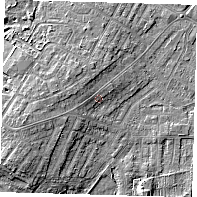 Shaded relief map of the ground around DN344EE, computed from Environment Agency LiDAR. The ground here sits at about 5 m above sea level and falls 9 m across the surrounding 800 m. Surface water reaching this point runs off ground lying to the west-north-west, 1.6 m higher.