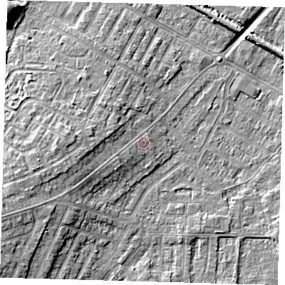 Shaded relief map of the ground around DN344EG, computed from Environment Agency LiDAR. The ground here sits at about 4 m above sea level and falls 11 m across the surrounding 800 m. Surface water reaching this point runs off ground lying to the west-south-west, 4.5 m higher.