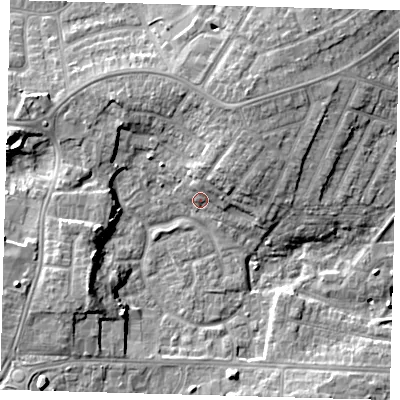 Shaded relief map of the ground around DN344EJ, computed from Environment Agency LiDAR. The ground here sits at about 5 m above sea level and falls 10 m across the surrounding 800 m. Surface water reaching this point runs off ground lying to the north-north-east, 5.4 m higher.