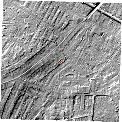 Shaded relief map of the ground around DN344EQ, computed from Environment Agency LiDAR. The ground here sits at about 3 m above sea level and falls 9 m across the surrounding 800 m. Surface water reaching this point runs off ground lying to the west-north-west, 2.0 m higher.