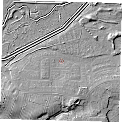 Shaded relief map of the ground around DN344LA, computed from Environment Agency LiDAR. The ground here sits at about 4 m above sea level and falls 10 m across the surrounding 800 m. Surface water reaching this point runs off ground lying to the south-south-west, 5.0 m higher.