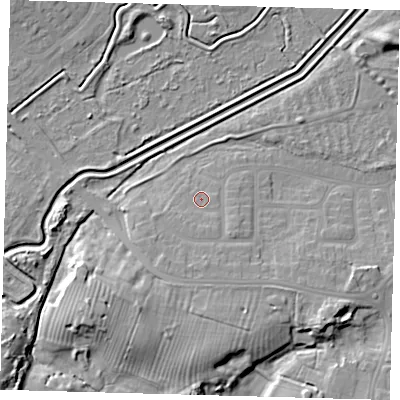 Shaded relief map of the ground around DN344LE, computed from Environment Agency LiDAR. The ground here sits at about 6 m above sea level and falls 10 m across the surrounding 800 m. Surface water reaching this point runs off ground lying to the south-south-east, 1.5 m higher.