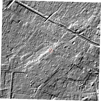 Shaded relief map of the ground around DN344NU, computed from Environment Agency LiDAR. The ground here sits at about 5 m above sea level and falls 8 m across the surrounding 800 m. Surface water reaching this point runs off ground lying to the east, 1.8 m higher.