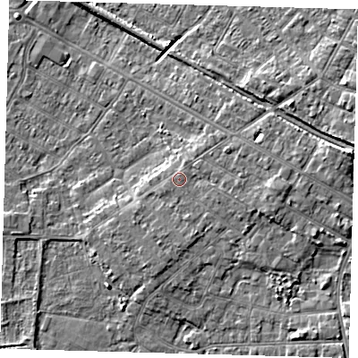 Shaded relief map of the ground around DN344PA, computed from Environment Agency LiDAR. The ground here sits at about 5 m above sea level and falls 7 m across the surrounding 800 m. Surface water reaching this point runs off ground lying to the east, 2.2 m higher.