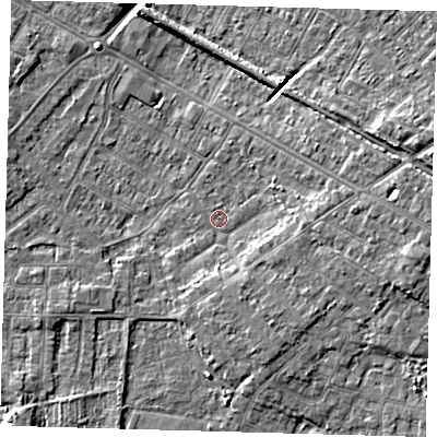 Shaded relief map of the ground around DN344PG, computed from Environment Agency LiDAR. The ground here sits at about 3 m above sea level and falls 8 m across the surrounding 800 m. Surface water reaching this point runs off ground lying to the east-south-east, 4.2 m higher.