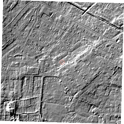 Shaded relief map of the ground around DN344PJ, computed from Environment Agency LiDAR. The ground here sits at about 4 m above sea level and falls 6 m across the surrounding 800 m. Surface water reaching this point runs off ground lying to the south-east, 1.7 m higher.